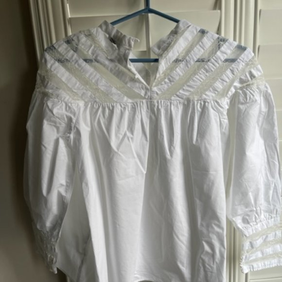 Sandro White long sleeve blouse with lace - Picture 2 of 4